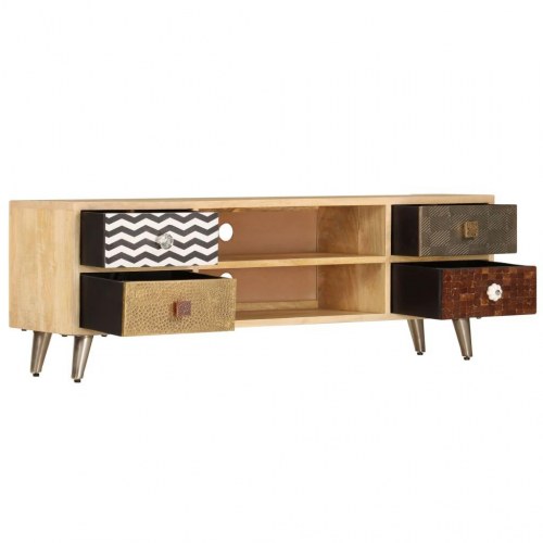 Tv-bord 120×30×40 cm i ru mangotræ - industrielt design med 2 rum og 4 skuffer