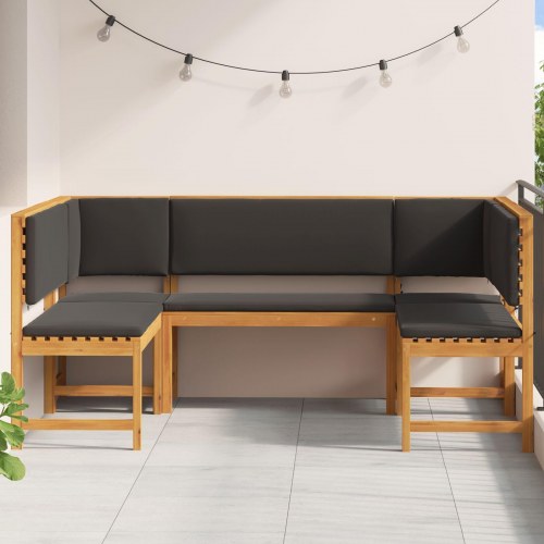 5-delt havebænkesæt med puder i solid akacietræ