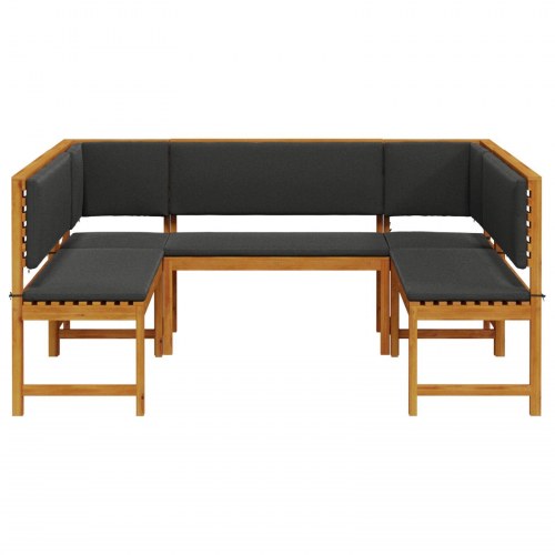 5-delt havebænkesæt med puder i solid akacietræ