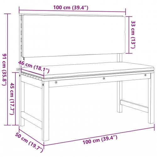 5-delt havebænkesæt med puder i solid akacietræ