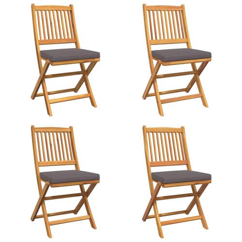 Folding Garden Chairs med grå pude 4 stk solid akacietræ