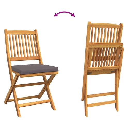 Folding Garden Chairs med grå pude 4 stk solid akacietræ