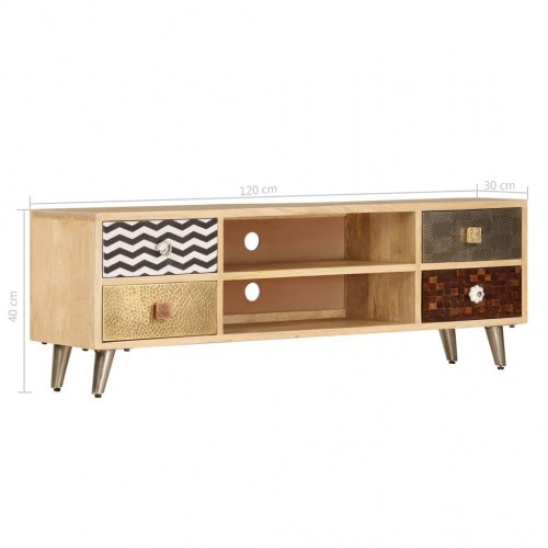 Tv-bord 120×30×40 cm i ru mangotræ - industrielt design med 2 rum og 4 skuffer