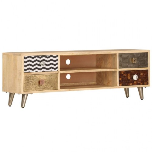 Tv-bord 120×30×40 cm i ru mangotræ - industrielt design med 2 rum og 4 skuffer