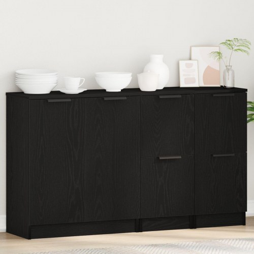 Sideboards 3 stk Sort Egetræ Konstrueret Træ