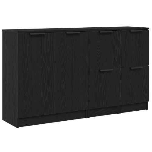 Sideboards 3 stk Sort Egetræ Konstrueret Træ