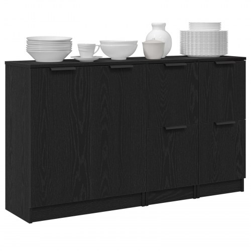 Sideboards 3 stk Sort Egetræ Konstrueret Træ