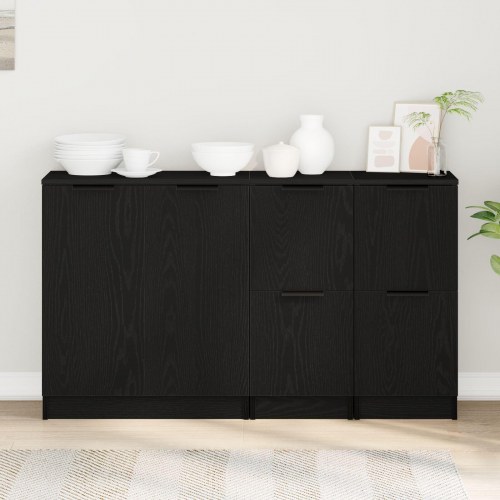 Sideboards 3 stk Sort Egetræ Konstrueret Træ