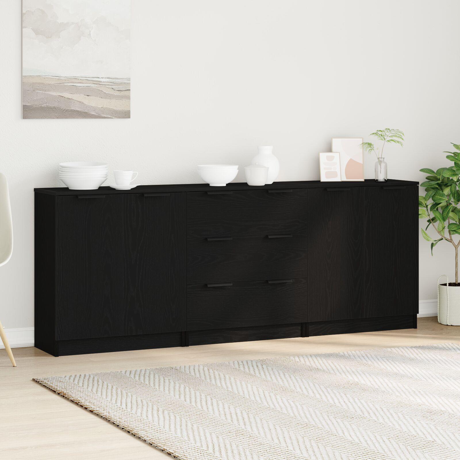 Skænk med skuffe Sort eg 180 x 30 x 70 cm Konstrueret træ