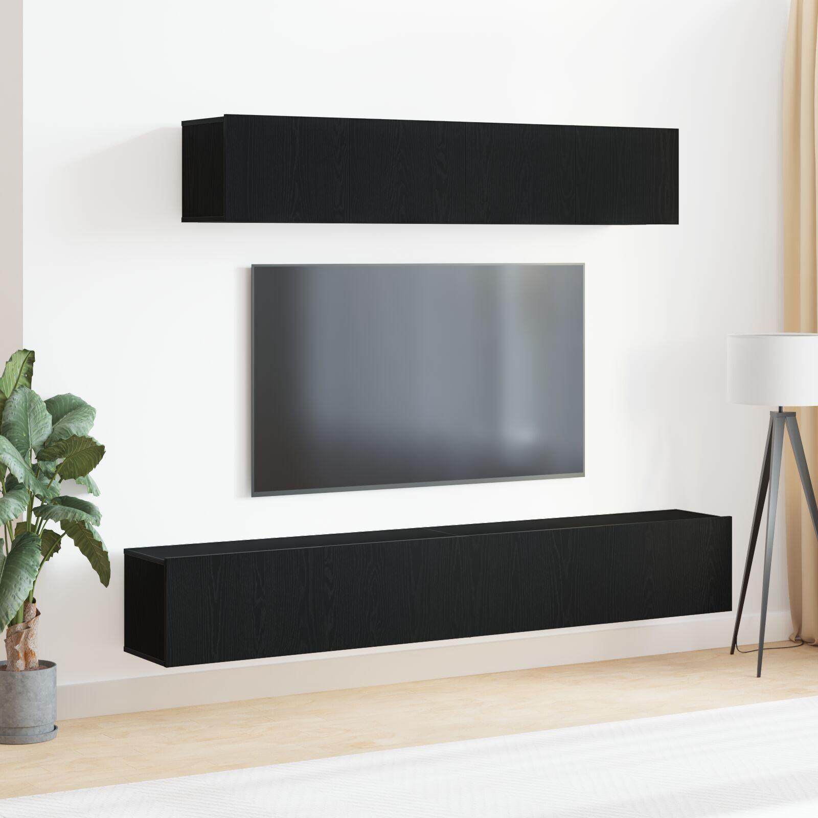 Tv-Møbelsæt 4 Dele Sort Eg 100 X 30 X 30 Cm Konstrueret Træ