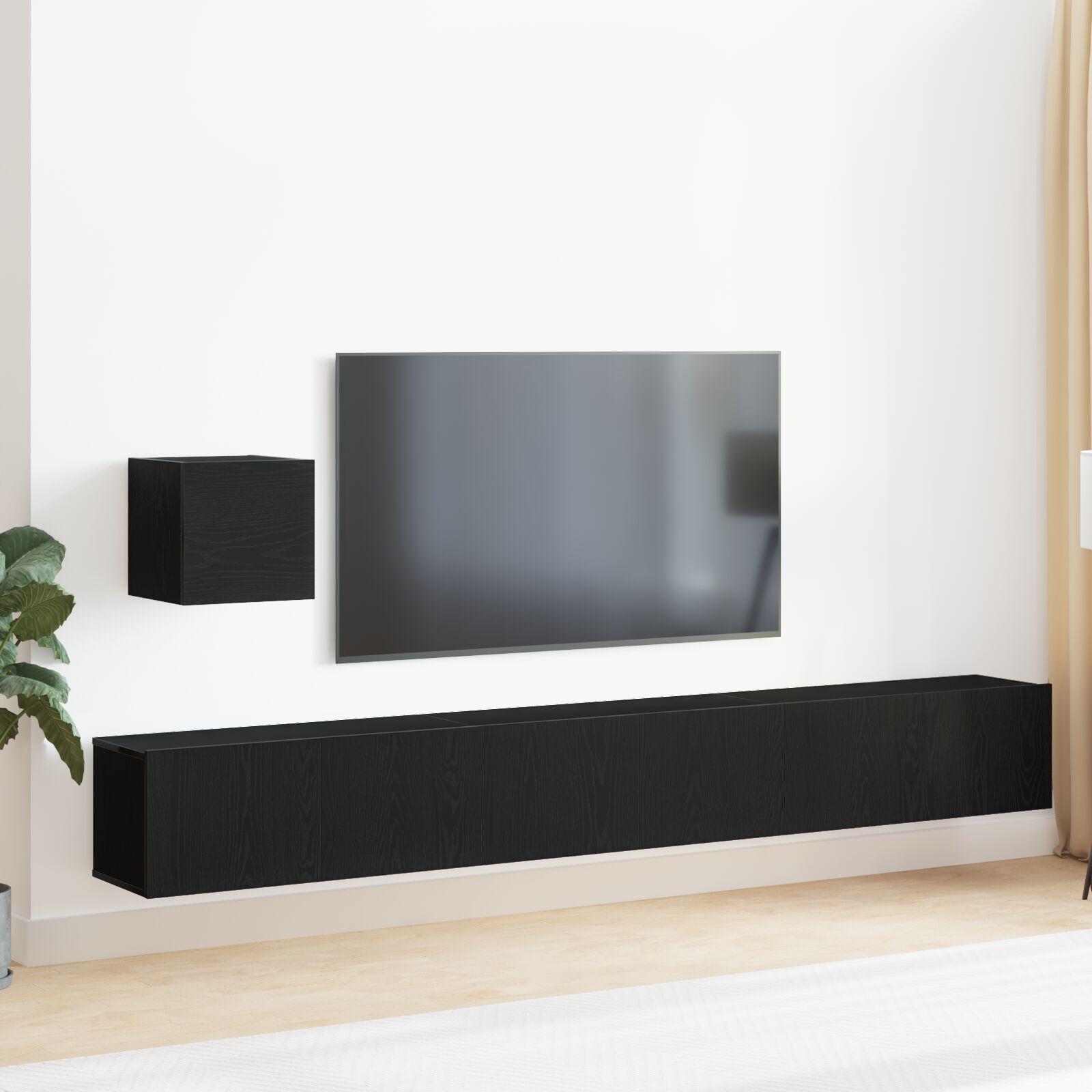 Tv-Møbelsæt 4 Dele Sort Eg 80 X 30 X 30 Cm Konstrueret Træ