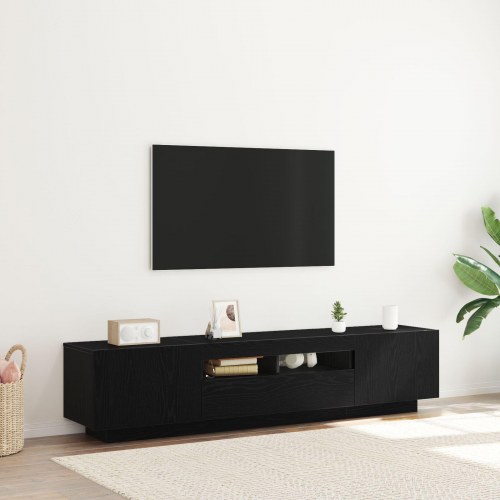 TV-skab med LED-lys i sort egetræ 180x35x40 cm lavet af træ