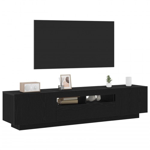 TV-skab med LED-lys i sort egetræ 180x35x40 cm lavet af træ