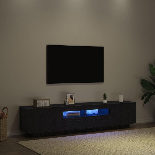 TV-skab med LED-lys i sort egetræ 180x35x40 cm lavet af træ