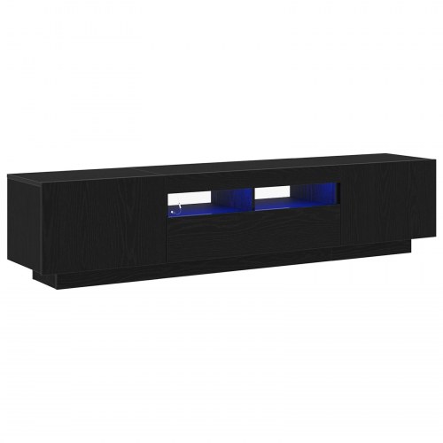 TV-skab med LED-lys i sort egetræ 180x35x40 cm lavet af træ
