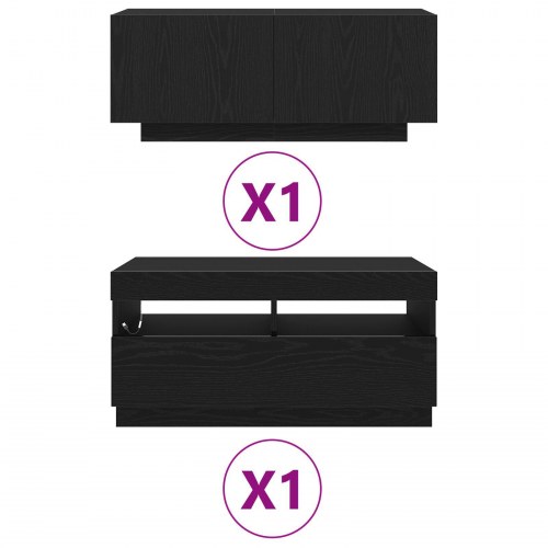 TV-skab med LED-lys i sort egetræ 180x35x40 cm lavet af træ