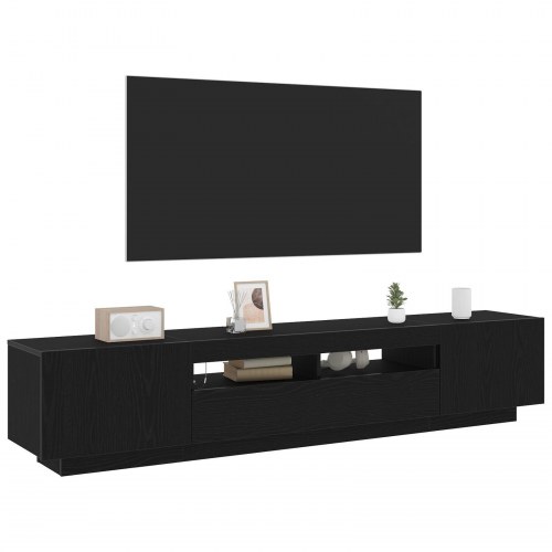 TV-bord med LED-lys i sort eg, 200x35x40 cm, lavet af konstrueret træ