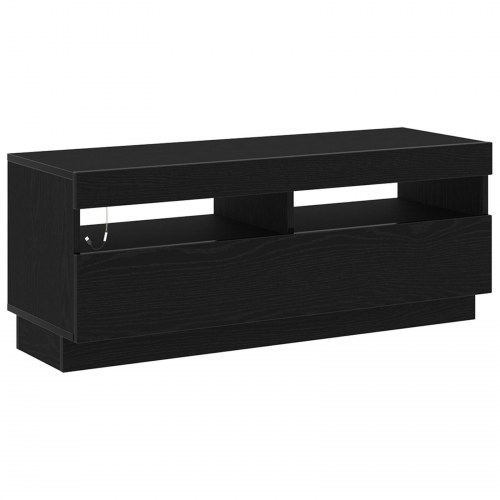 TV-bord med LED-lys i sort eg, 200x35x40 cm, lavet af konstrueret træ