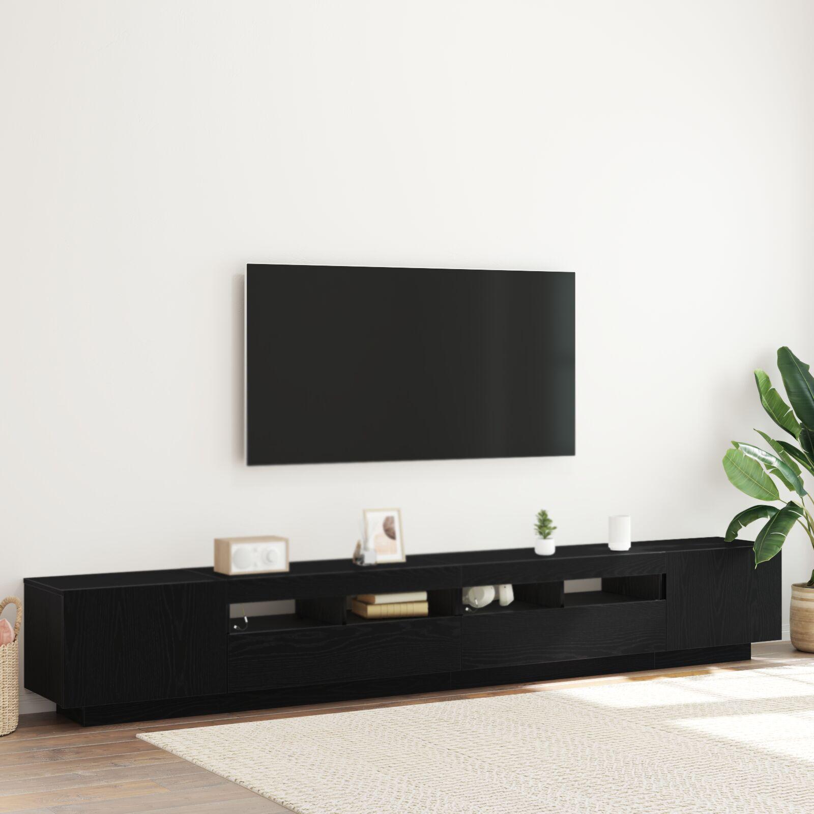 TV-møbelsæt i konstrueret træ - 3 stk, sort, 260 × 35 × 40 cm