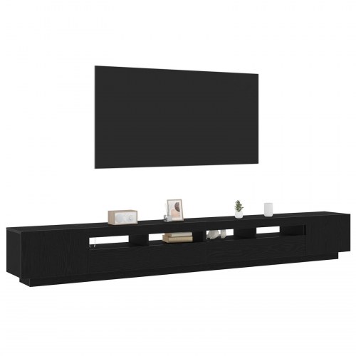 TV Skab med LED Lys, Sort Eg, 300x35x40 cm, Ingeniørtræ