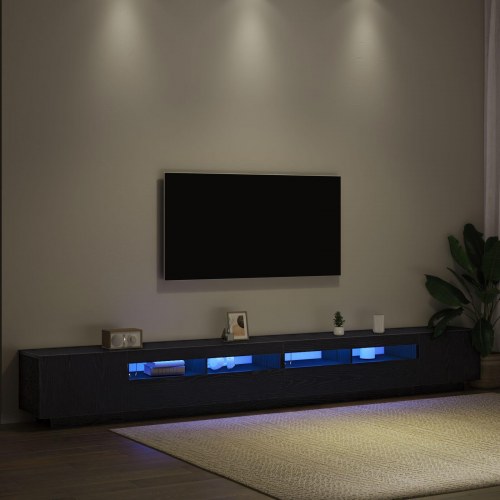 TV Skab med LED Lys, Sort Eg, 300x35x40 cm, Ingeniørtræ