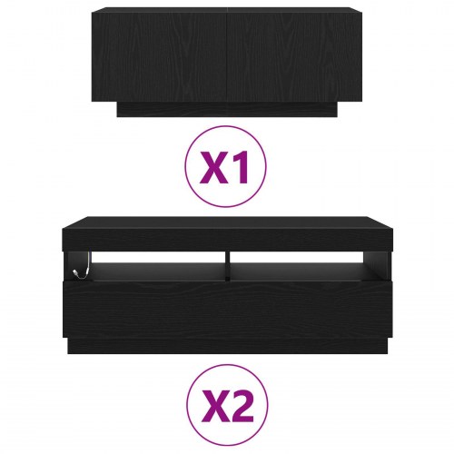 TV Skab med LED Lys, Sort Eg, 300x35x40 cm, Ingeniørtræ