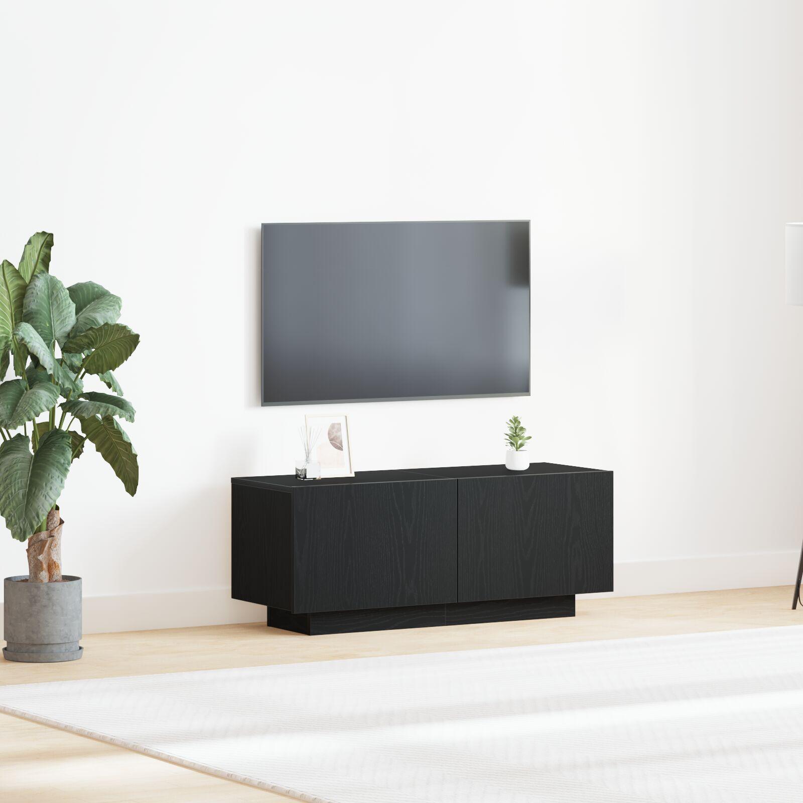 TV-bord i sort eg - 100 × 35 × 40 cm, konstrueret træ, 2 døre