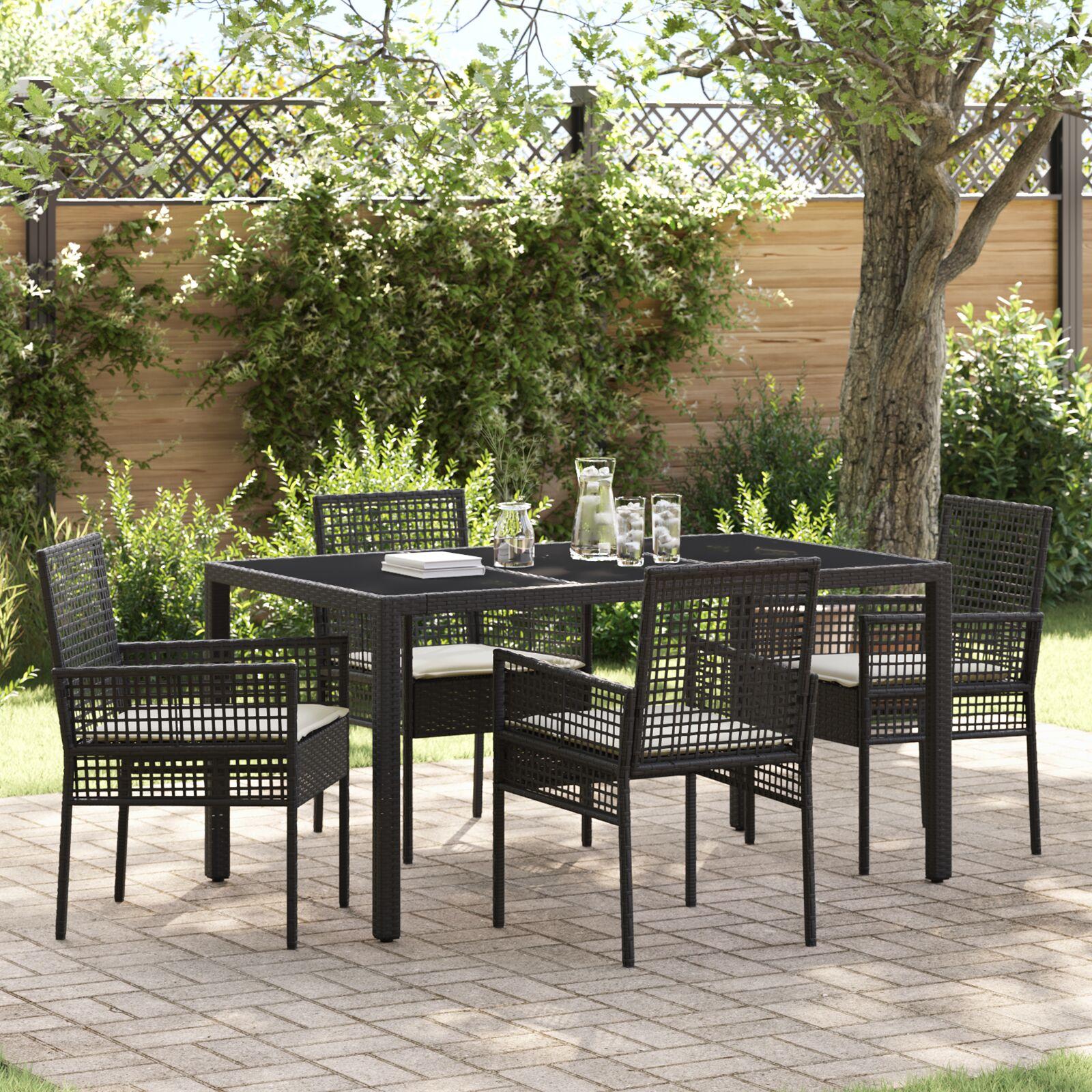Have Spisebordssæt 5 stk Sort Poly rattan