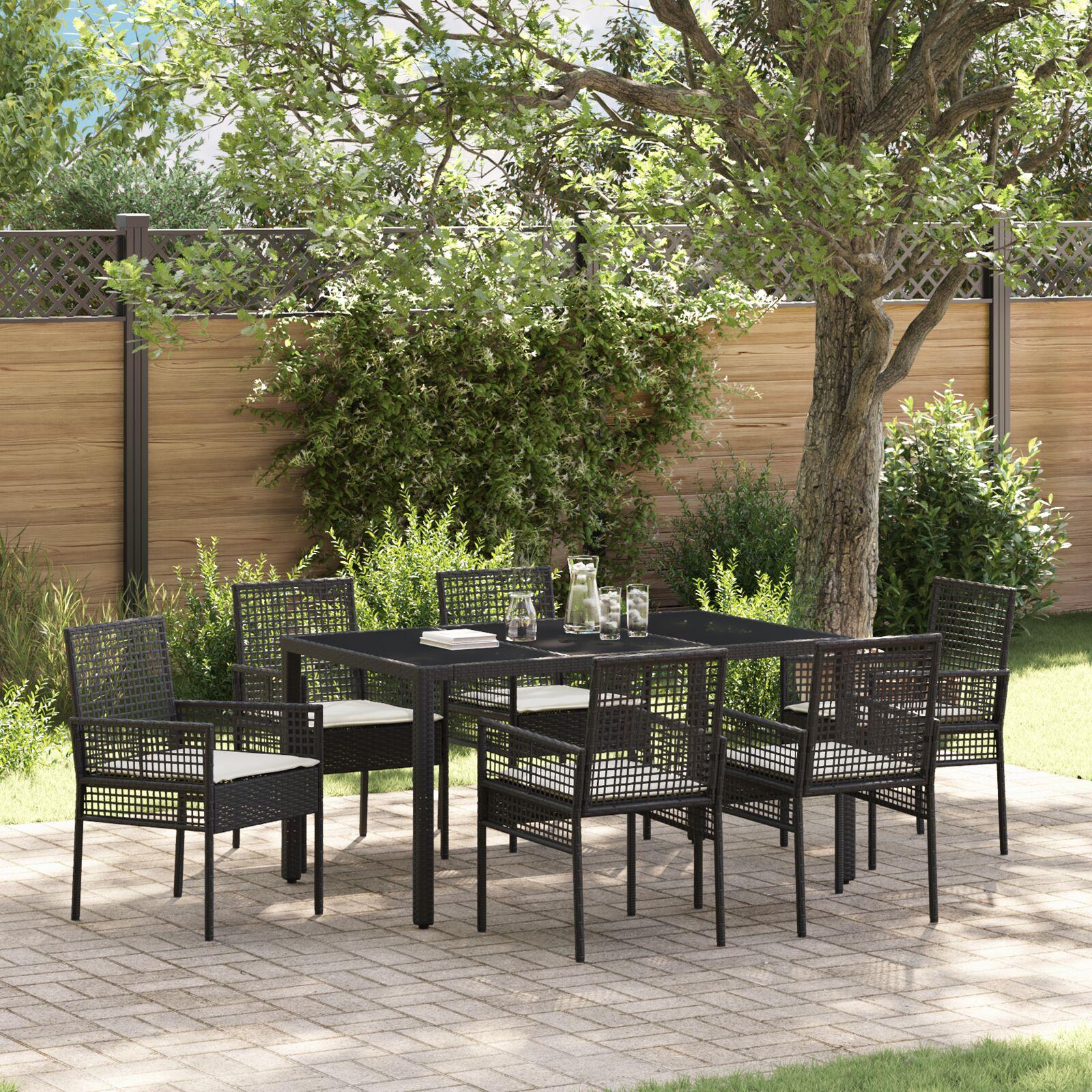 Have Spisebordssæt 7 stk Sort Poly rattan