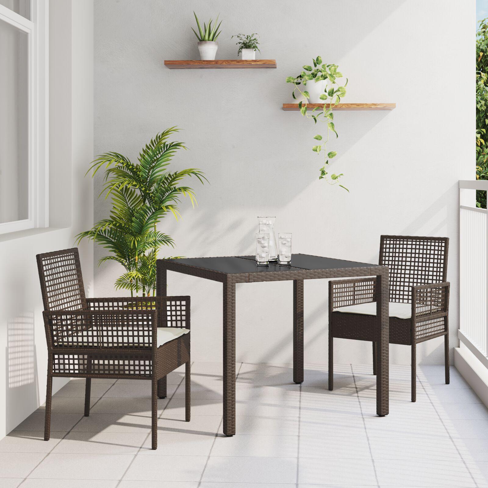 3 Delt Havemøbel Sæt Med Puder Brun Poly Rattan