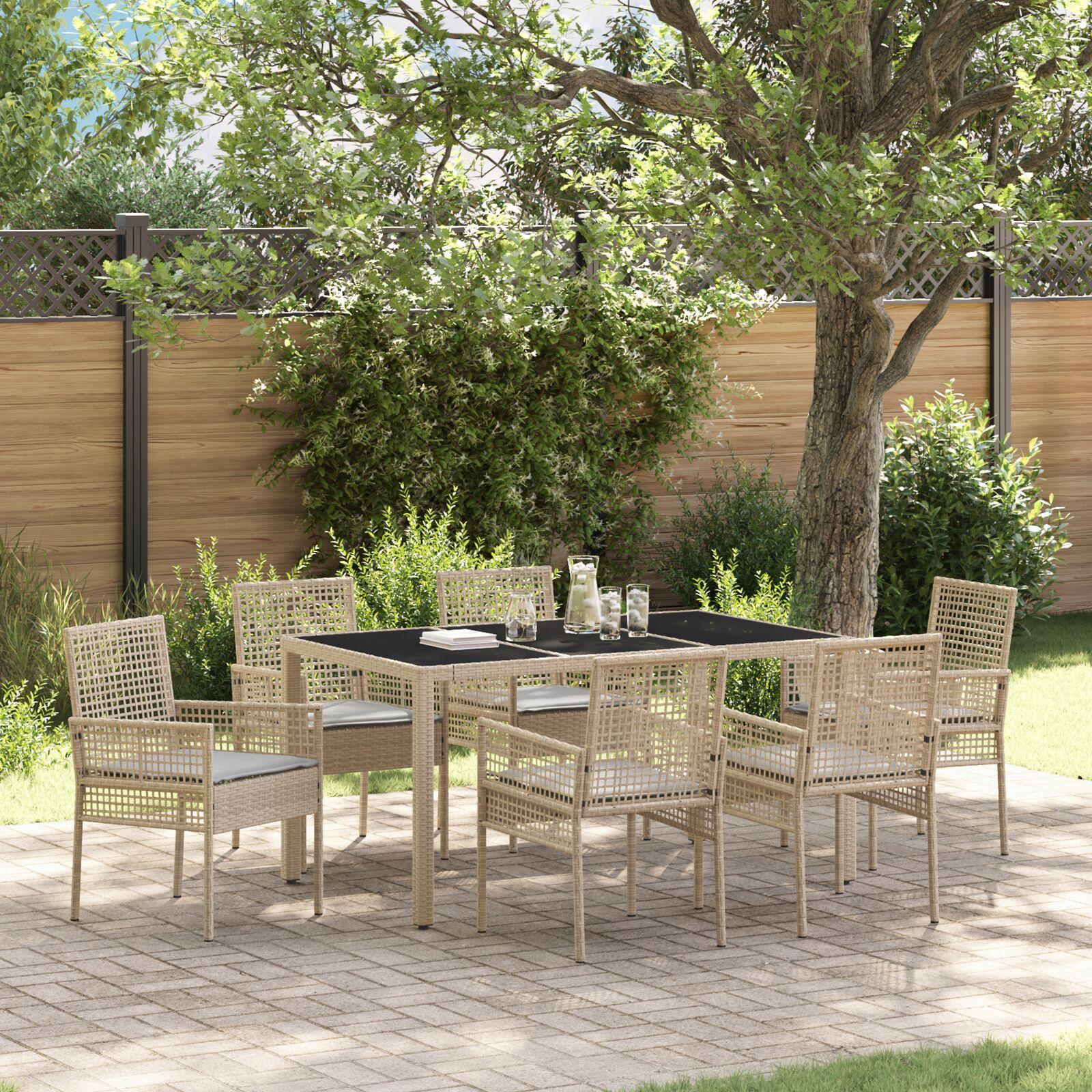 Have Spisebordssæt 7 Dele Beige Poly Rattan