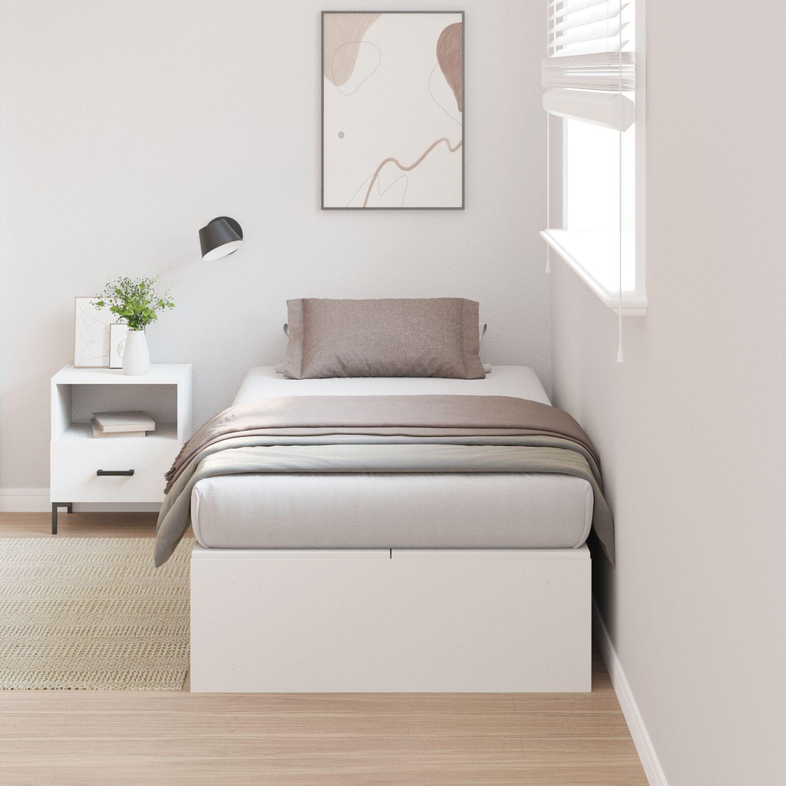 Sengestel med opbevaring Hvid 90 x 200 cm Konstrueret træ