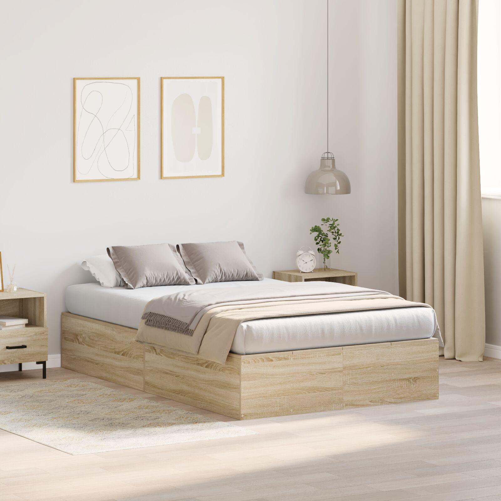 Sengestel med opbevaring Sonoma-eg 120 x 200 cm Konstrueret træ
