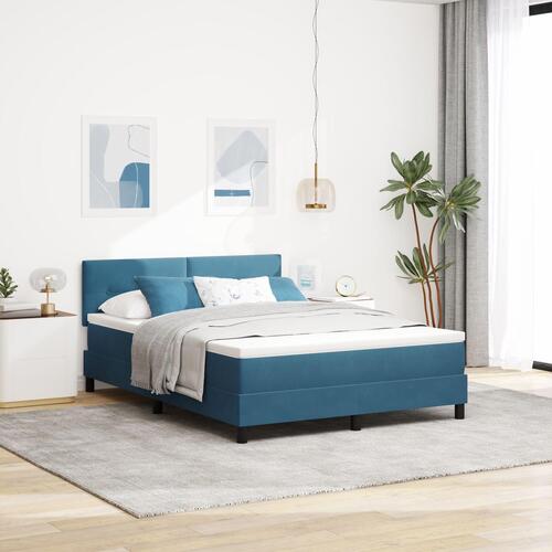 Box Spring Seng med Madras Mørkeblå 140x200 cm Velour