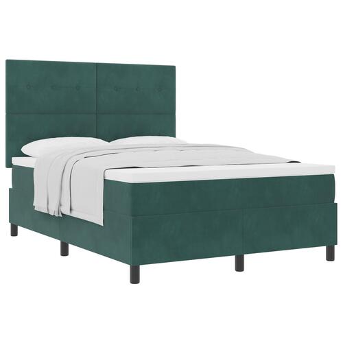 Box Spring Seng med Madras Mørkegrøn 140x200 cm Fløjl