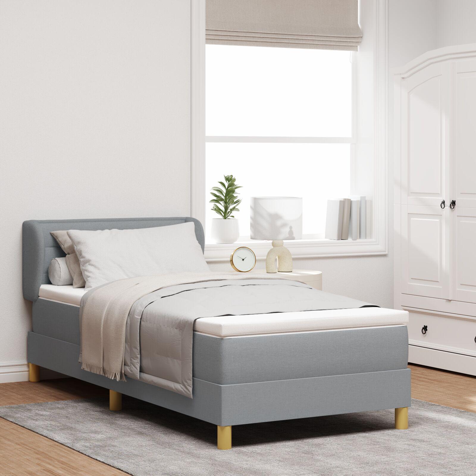 Boks Madrasseng Med Madras Creme 90x200 Cm Stof Lysegrå