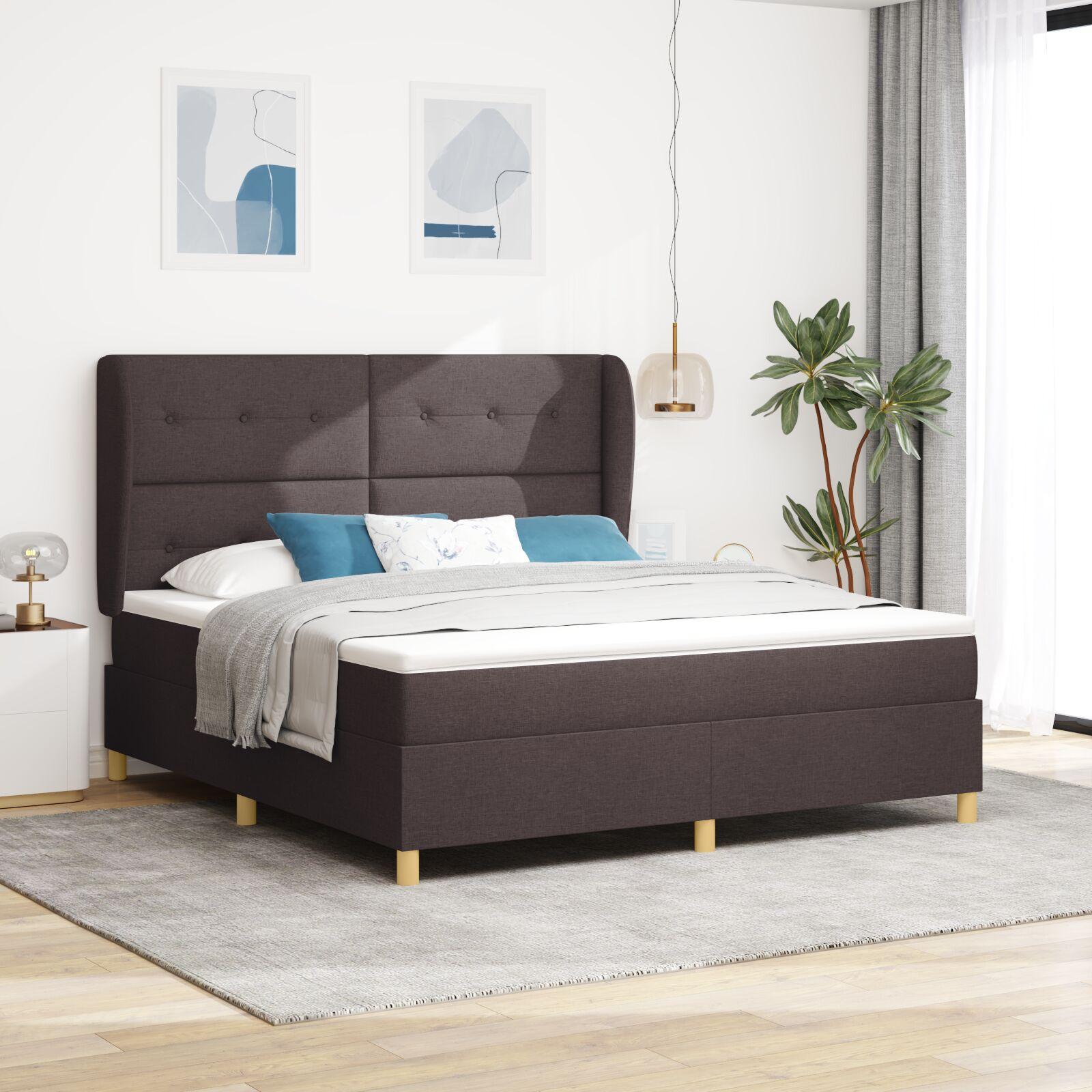 vidaXL Box spring seng med hovedgærde Mørk Brun 200 x 180 cm Stof