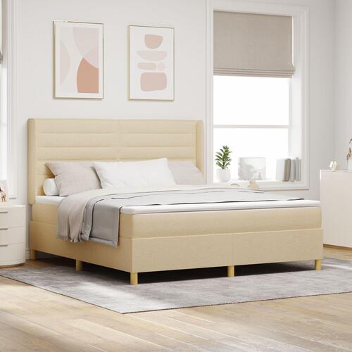 Creme Box Spring Seng med Madras, 180x200 cm Stof