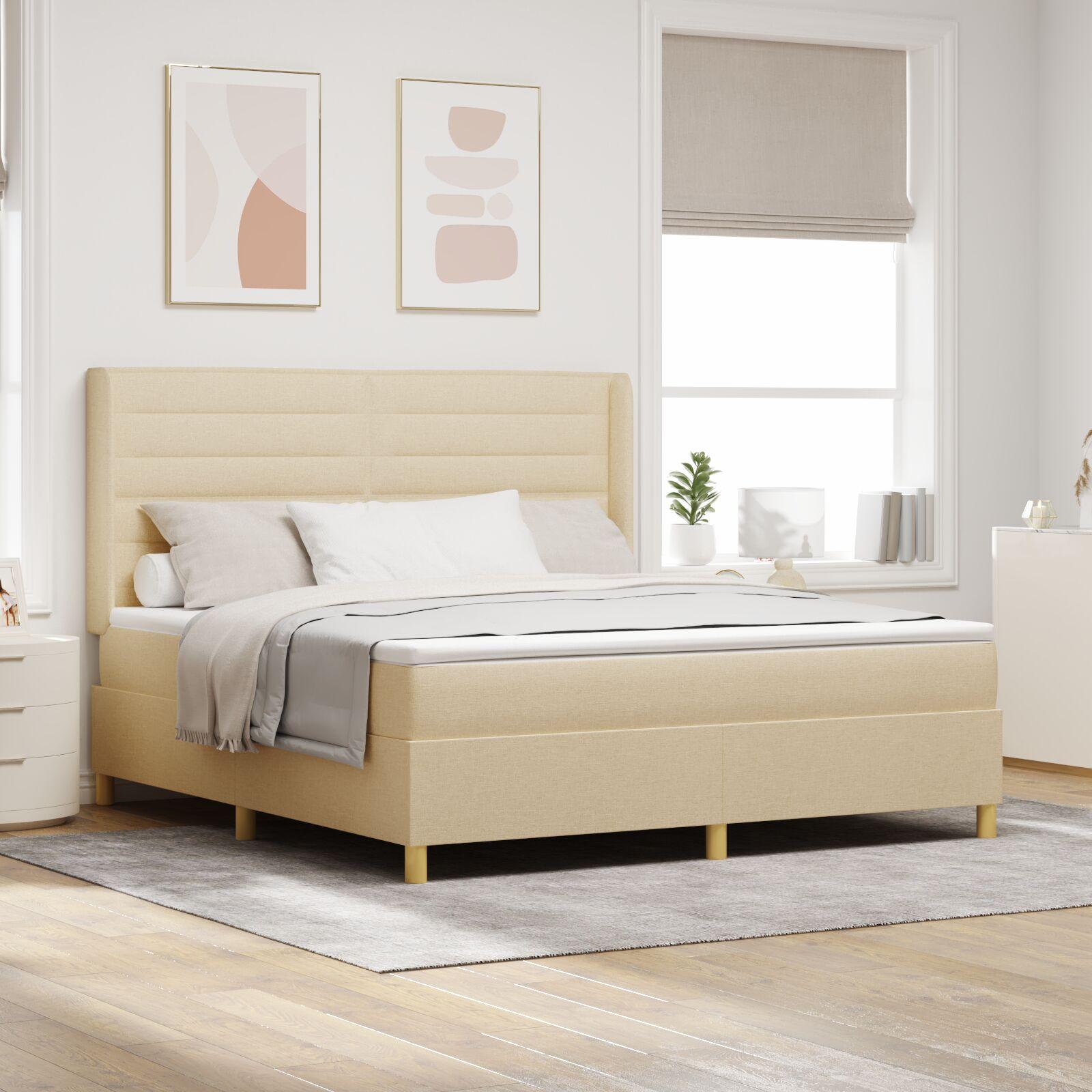 Creme Box Spring Seng med Madras, 180x200 cm Stof