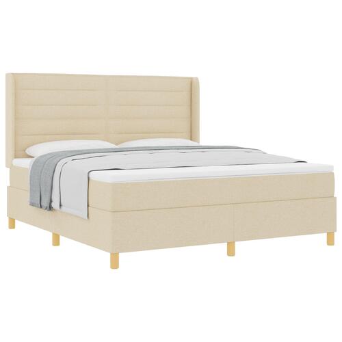 Creme Box Spring Seng med Madras, 180x200 cm Stof