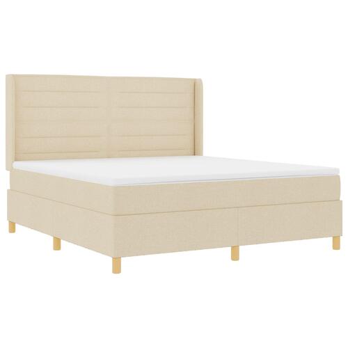 Creme Box Spring Seng med Madras, 180x200 cm Stof