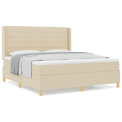 Creme Box Spring Seng med Madras, 180x200 cm Stof
