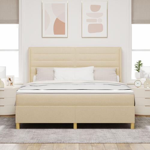 Creme Box Spring Seng med Madras, 180x200 cm Stof