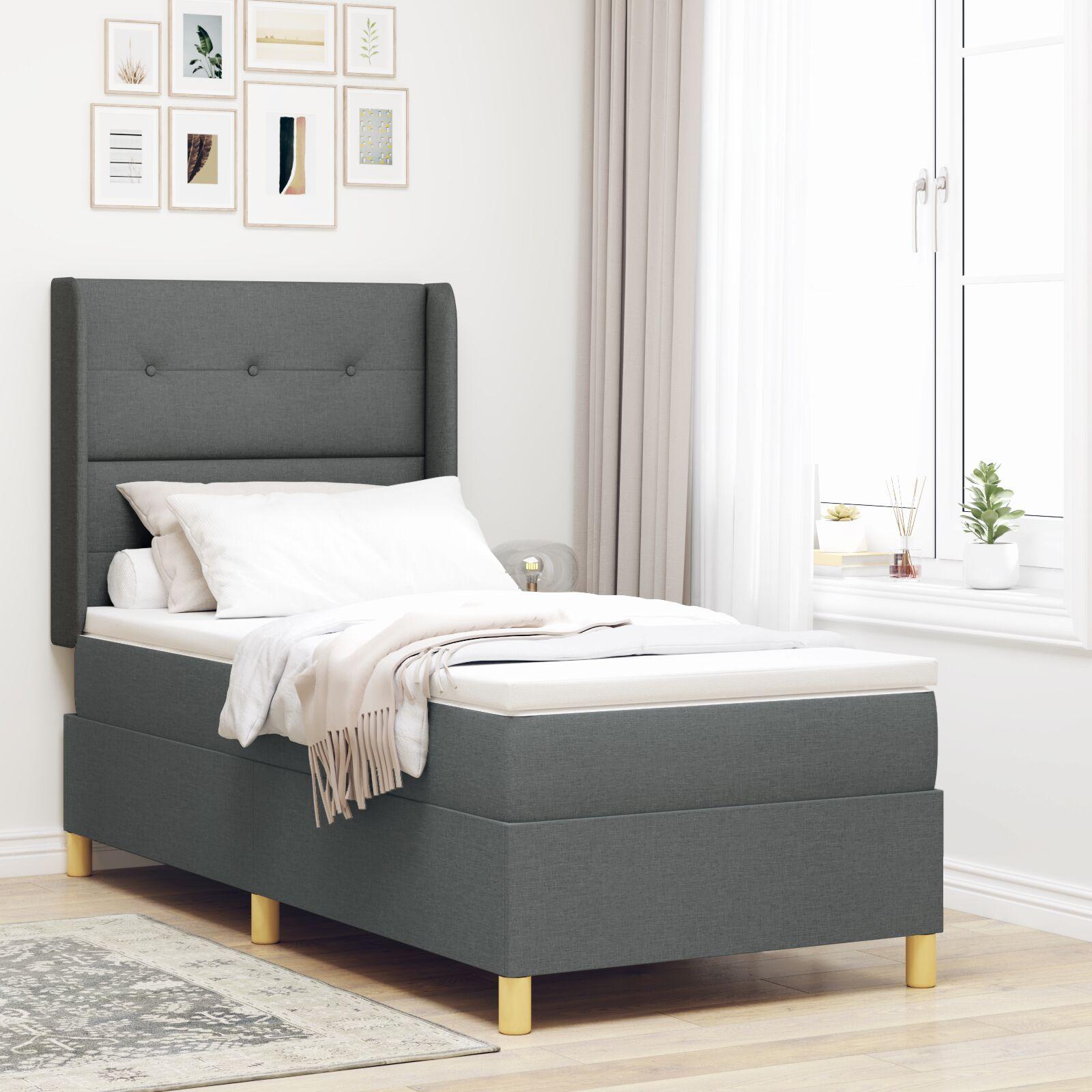 Box spring seng med hovedgærde Mørkegrå 100 x 200 cm Stof