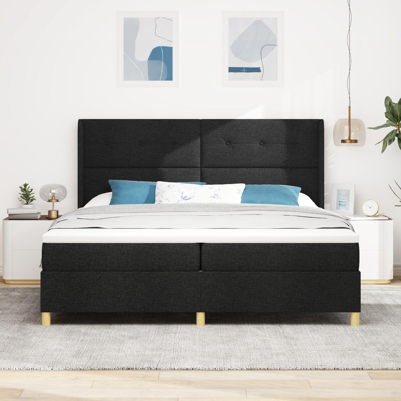 Kontinentalseng med hovedgrde 200 x 200 cm - sort stof