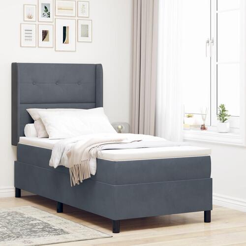 Boxspring Seng med Madras Mørkegrå 100x200 cm Fløjl