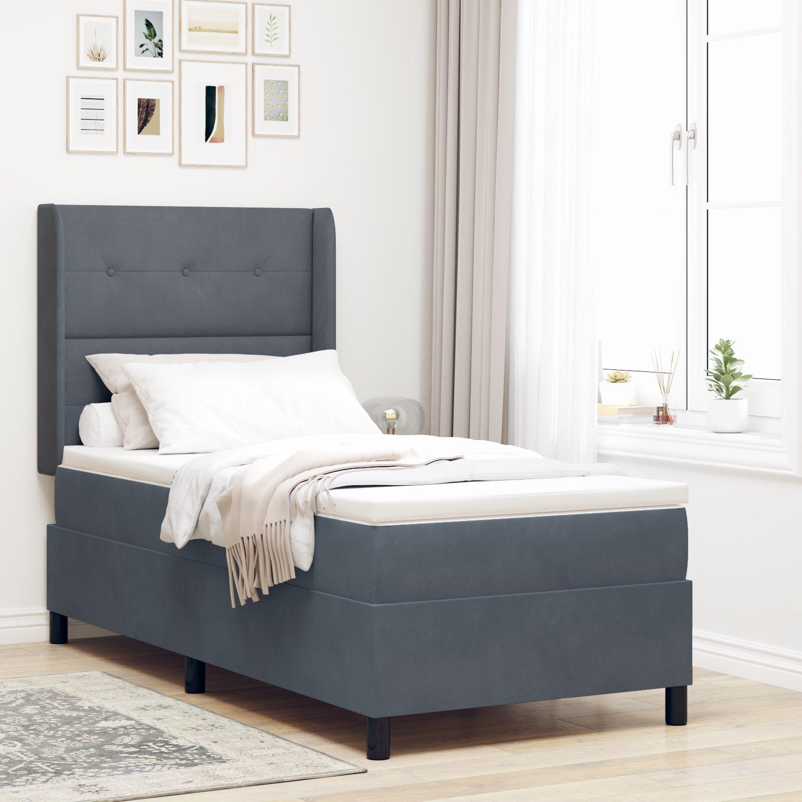 Boxspring Seng med Madras Mørkegrå 100x200 cm Fløjl