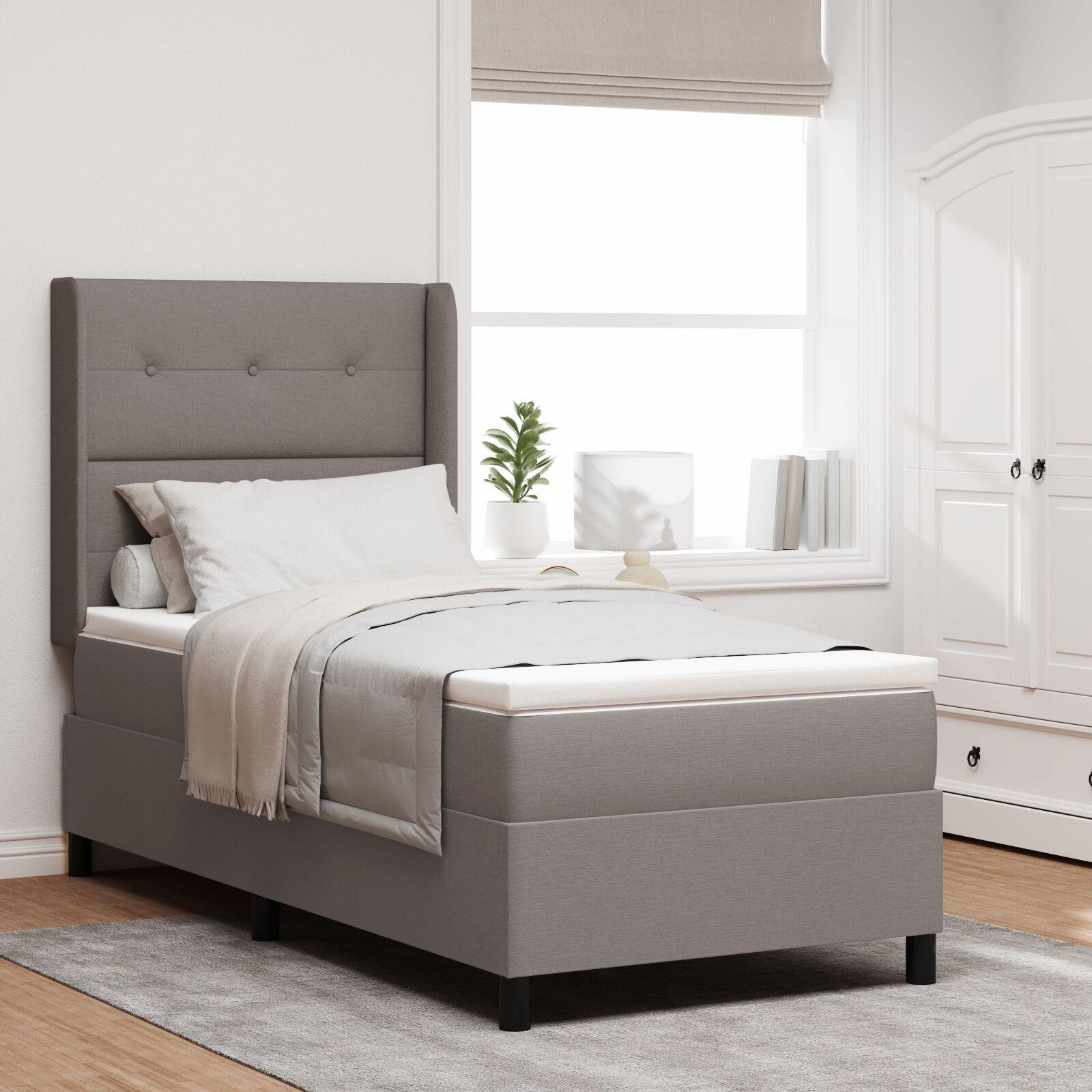 LED Box Spring Bed med madras Gråbrun 100 x 200 cm Stof