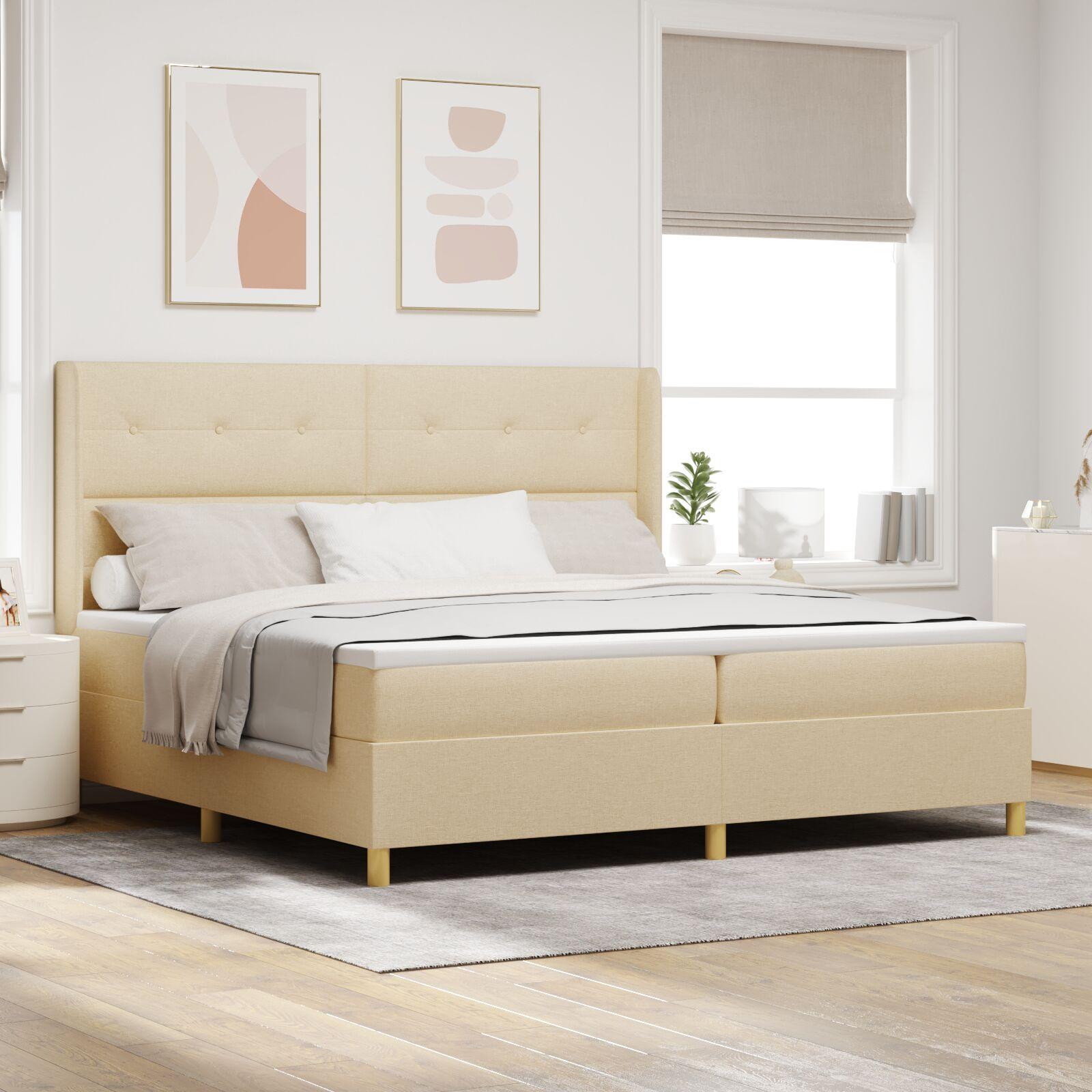 Boxseng med madras og LED Creme 200x200 cm Stof
