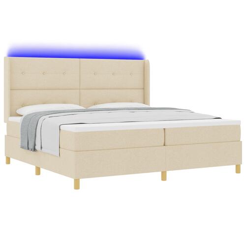 Boxseng med madras og LED Creme 200x200 cm Stof
